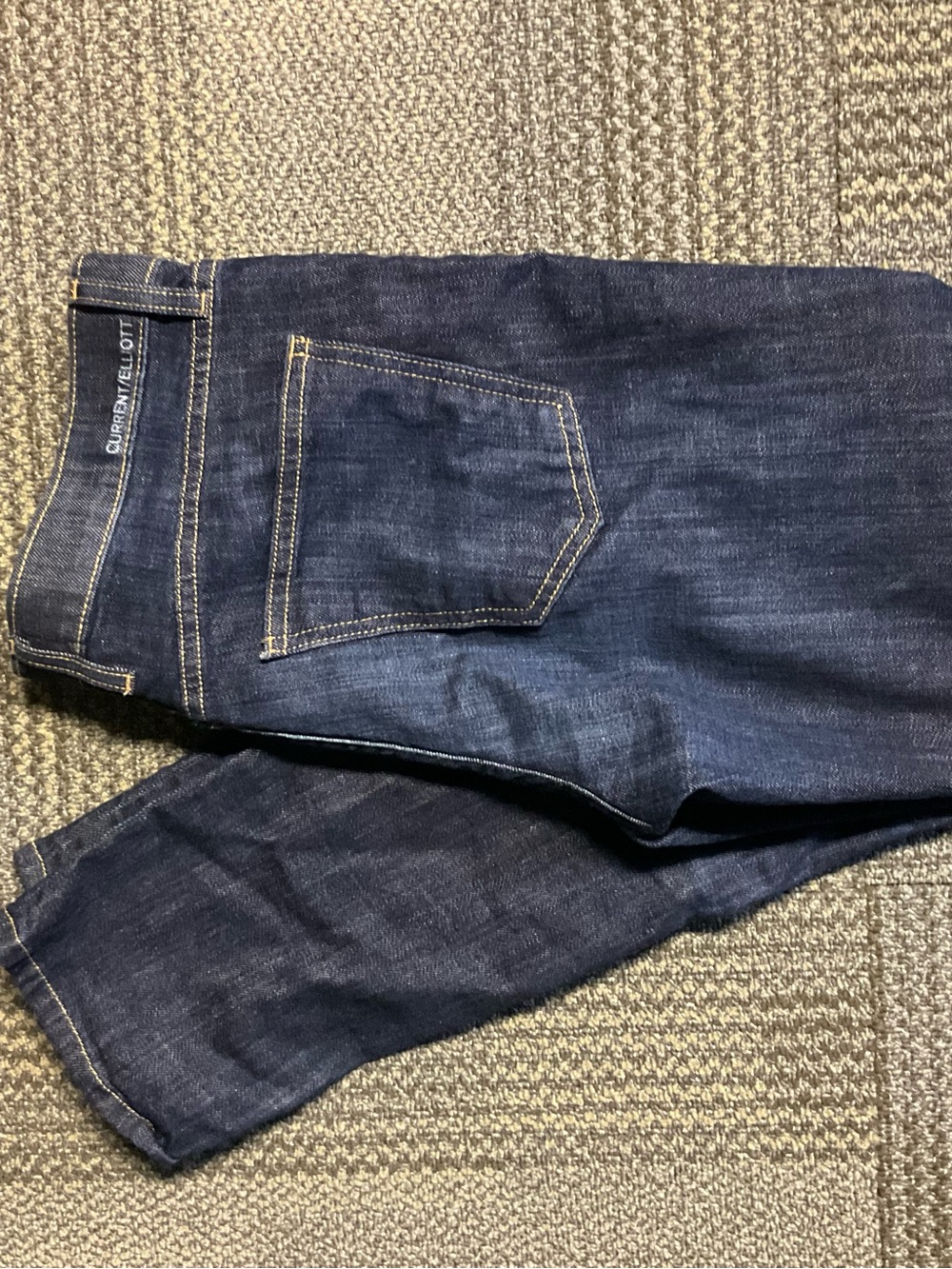 Current/Elliott Indigo Denim Jeans with Gold Stitching